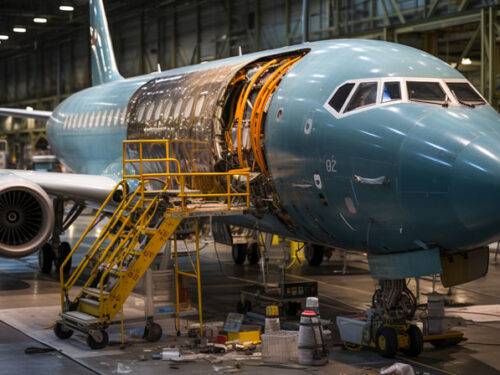 An airplane being worked on