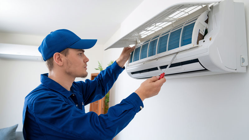 A man fixing the HVAC unit