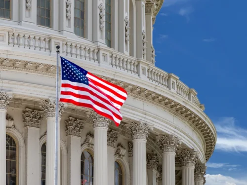 Government building with the US flag